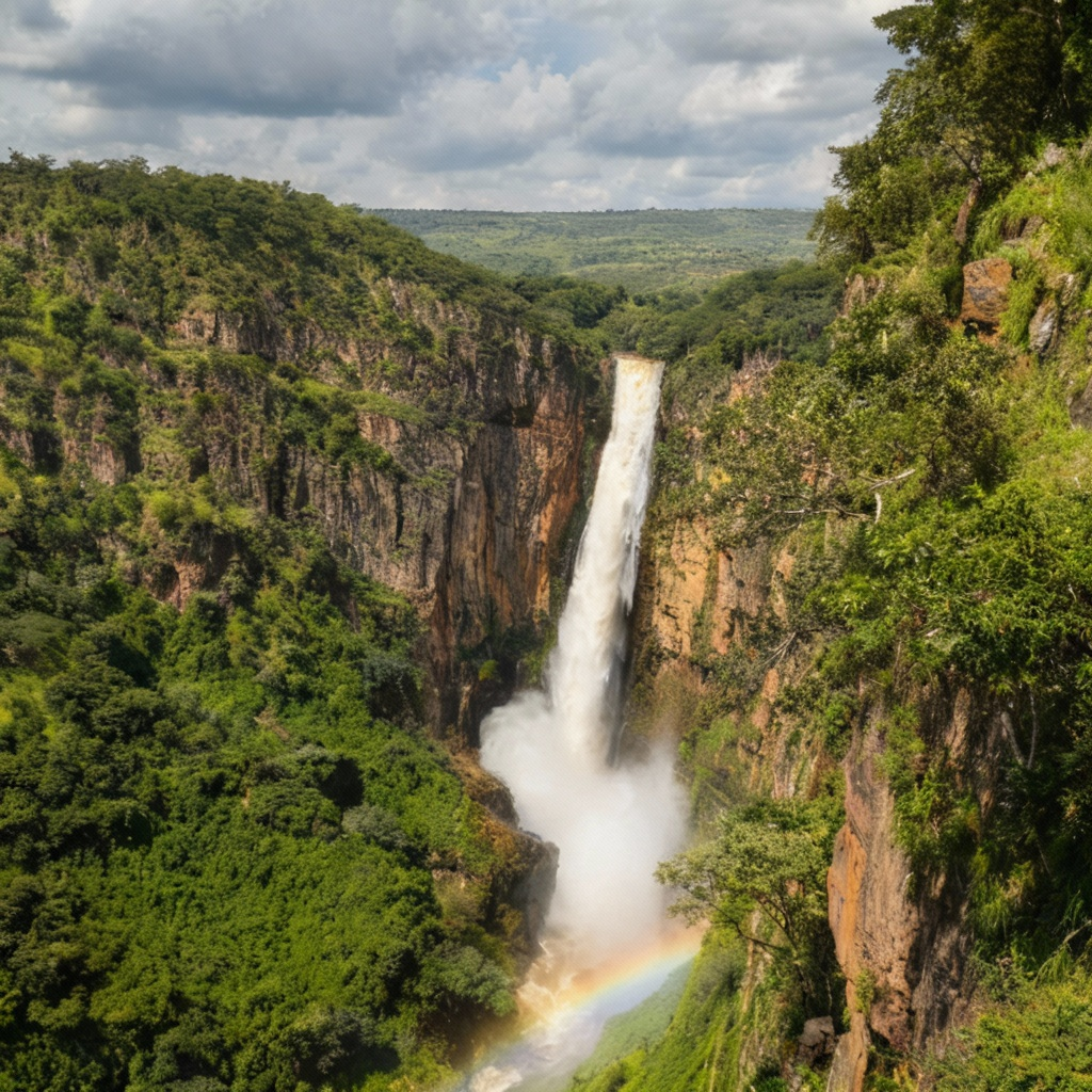  Kalambo falls surrounded by lush greenery.